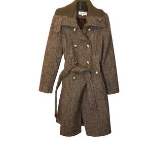 Vintage Calvin Klein Double Breasted Tweed Knit Collar Trench Coat Size 8